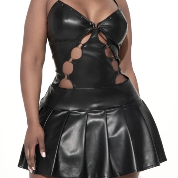 Faux Leather PU leather Micro Mini Dress  - size 1X - Picture 1 of 3